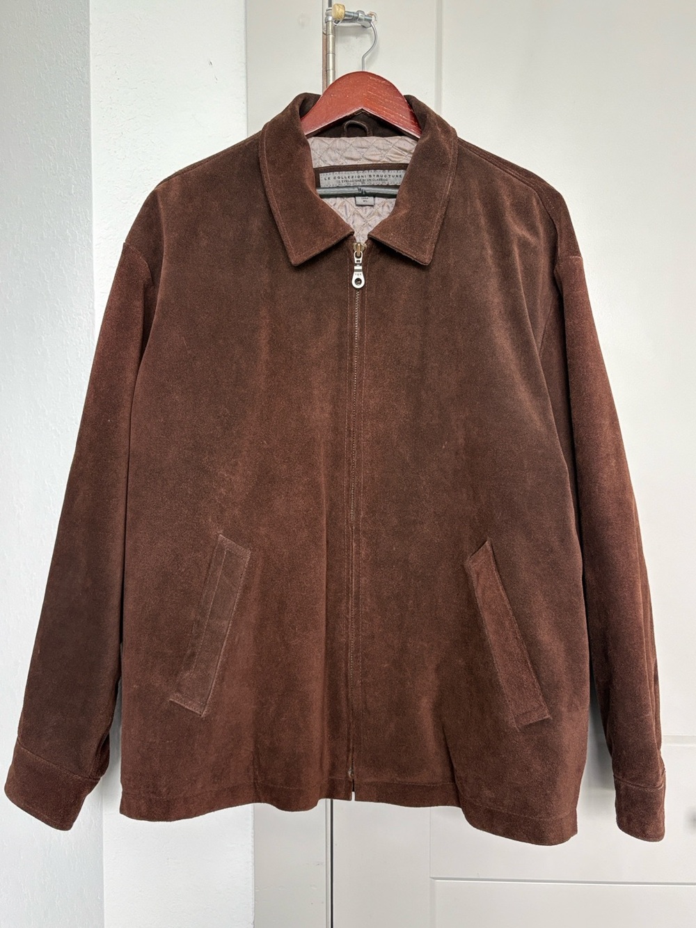 VINTAGE STRUCTURE LE COLLEZONI BROWN SUEDE LEATHER FULL ZIP JAVKET MENS XL